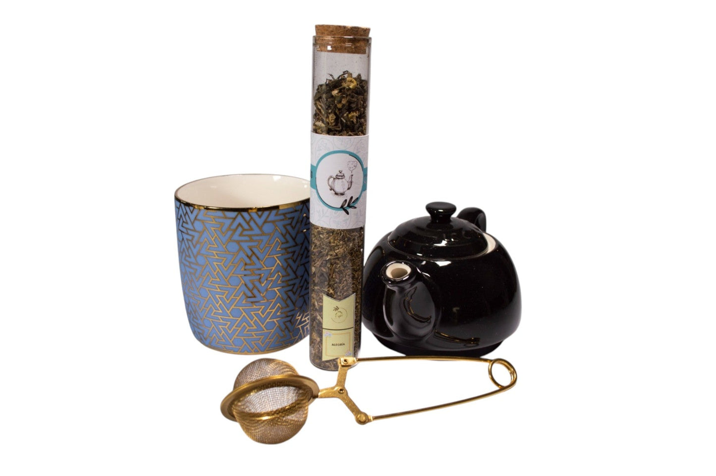 Tetera de porcelana + infusor + taza+ blend.
